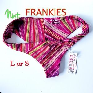 Frankie’s red pink lime green gold shimmer cheeky swim bottoms S or L NWT dance